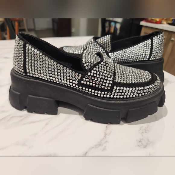 Steve Madden Trifecta Rhinestone Loafers Platform Chunky Slip On Womens 6 - Picture 2 of 11